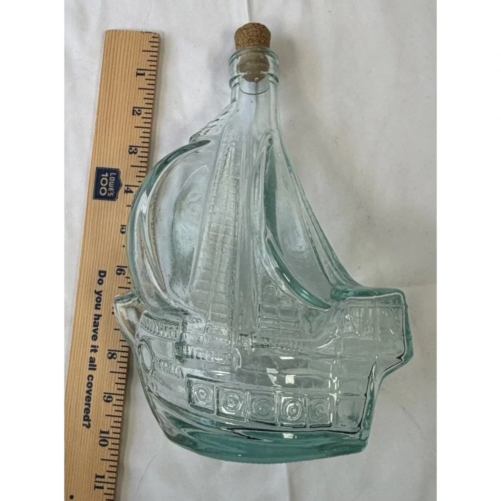Santa Maria Ship Glass Bottle Decanter - Light Green Ship Bottle - Picture 2 of 9